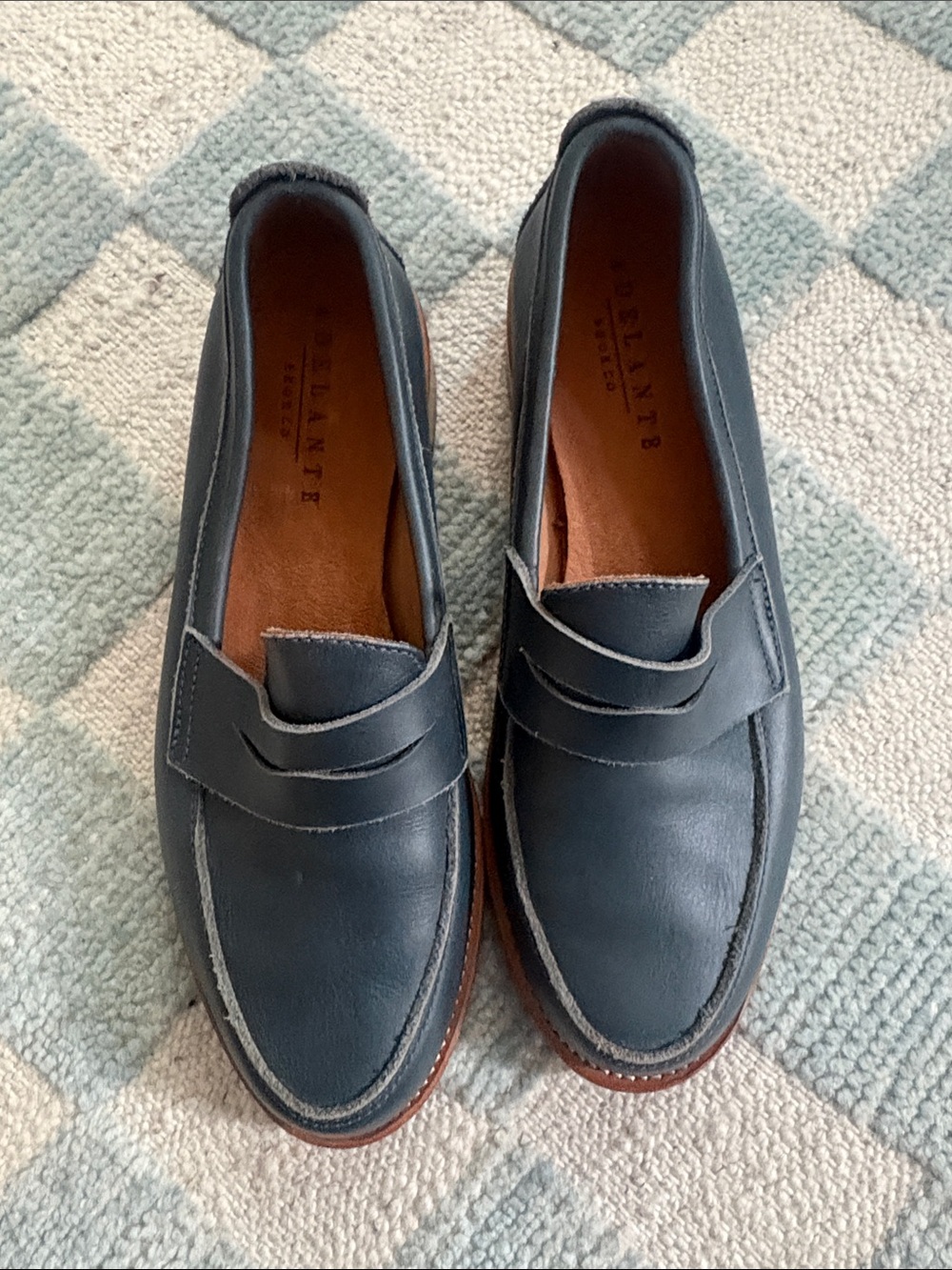 Navy Leather Penny Loafers